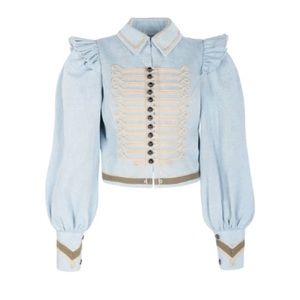 selkie sergeant jacket in bleached denim - blue military jacket
